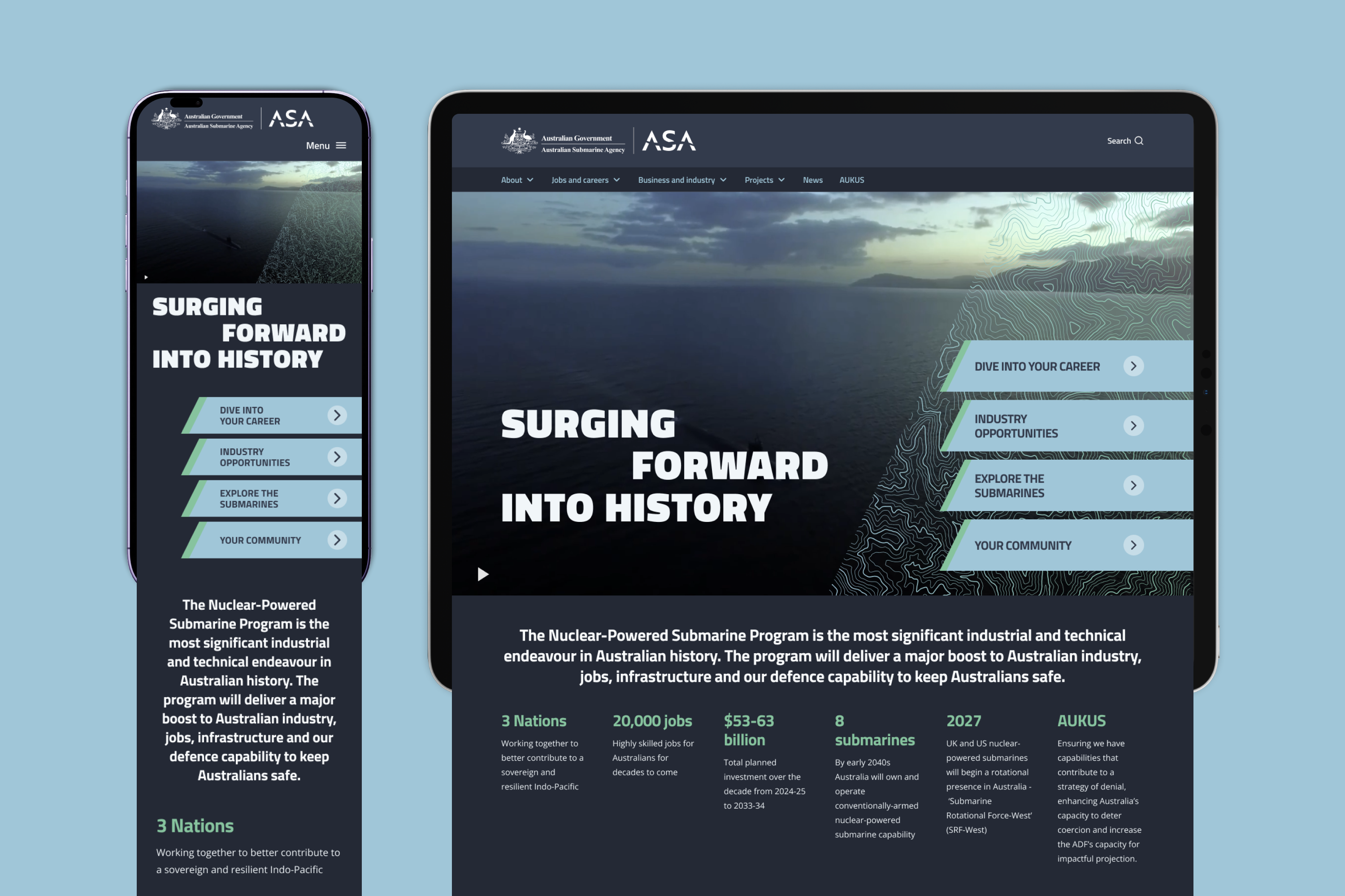 Australian Submarine Agency website on desktop and mobile