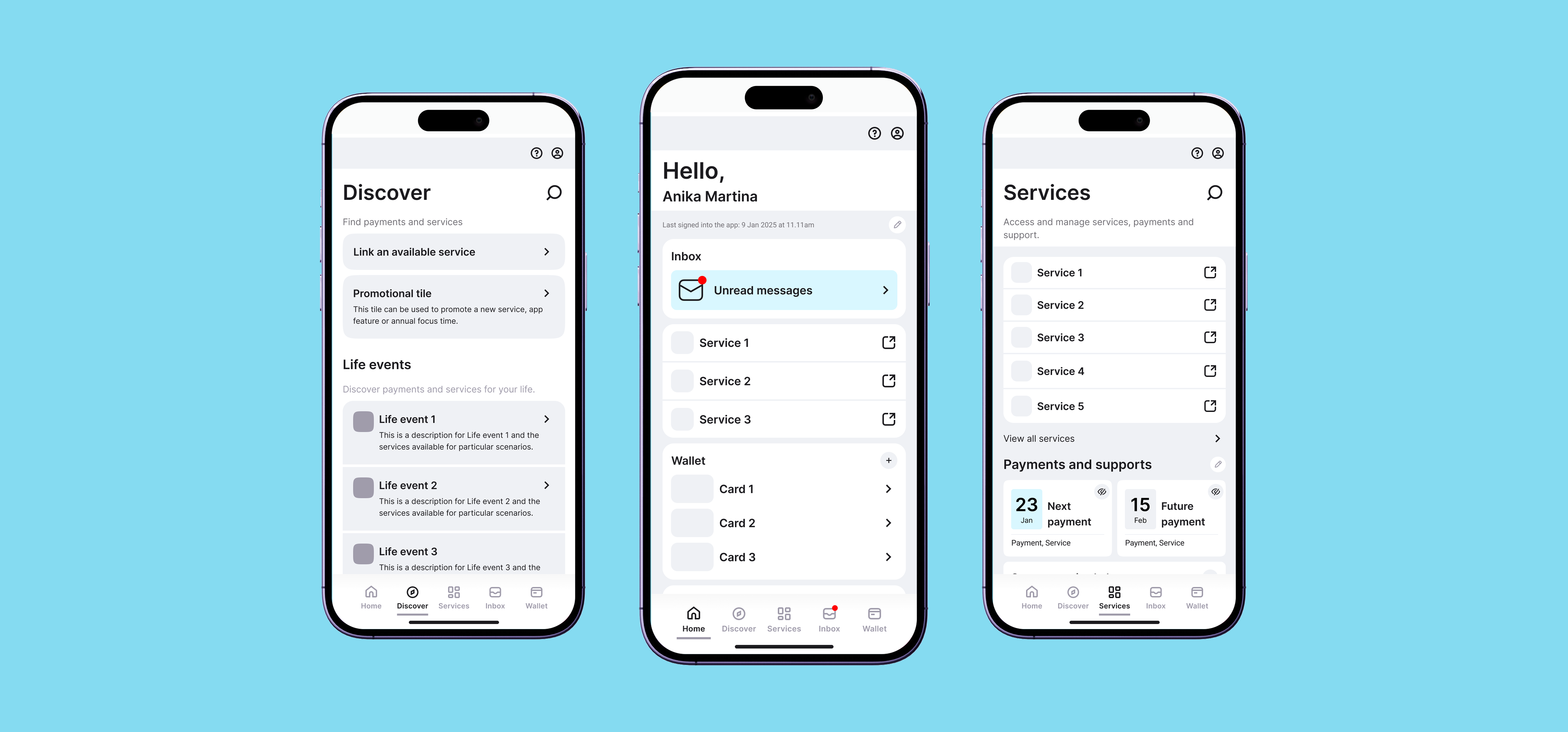 mockups of a future myGov app experience.